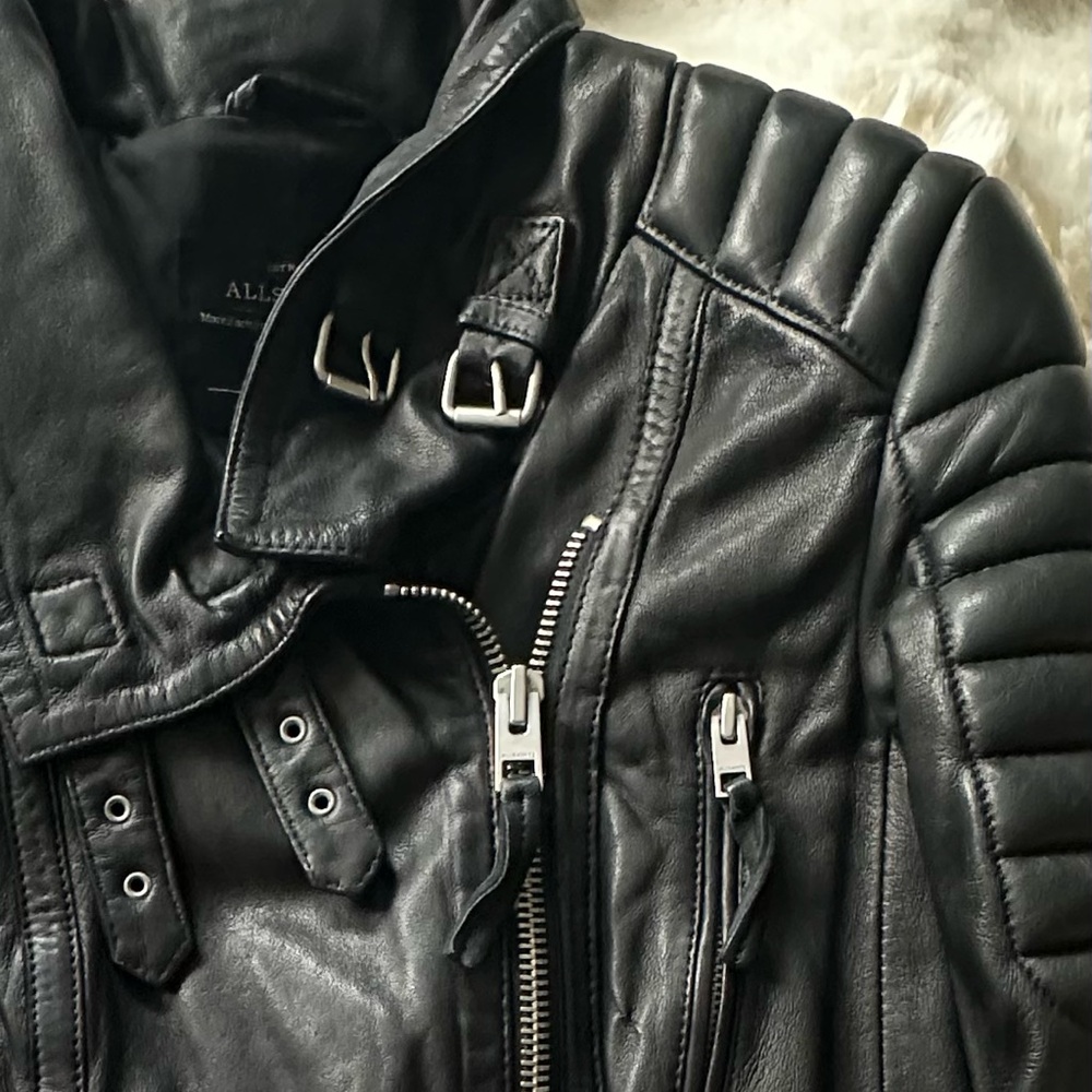 All Saints Quilted Black Leather Jacket - Picture 14 of 15